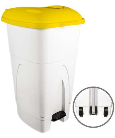 POUBELLE PEDALE GIGA 110L BLANCHE COUVERCLE JAUNE